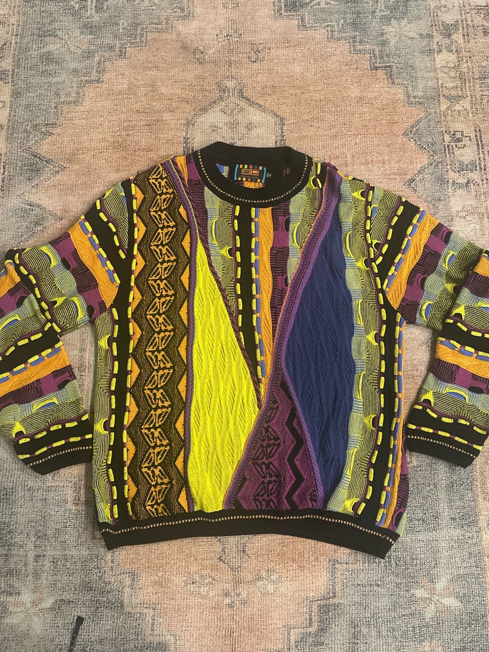 Vintage 90s Steven Land 3D Knit Crewneck Sweater Coogi Style